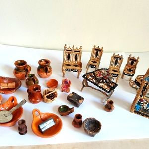 Vintage Dollhouse miniature furniture and dishes sets